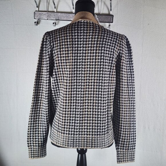 Ann Taylor Black Tan Metallic Houndstooth Mock Neck Cotton Poly Modal Sweater M - Picture 10 of 16